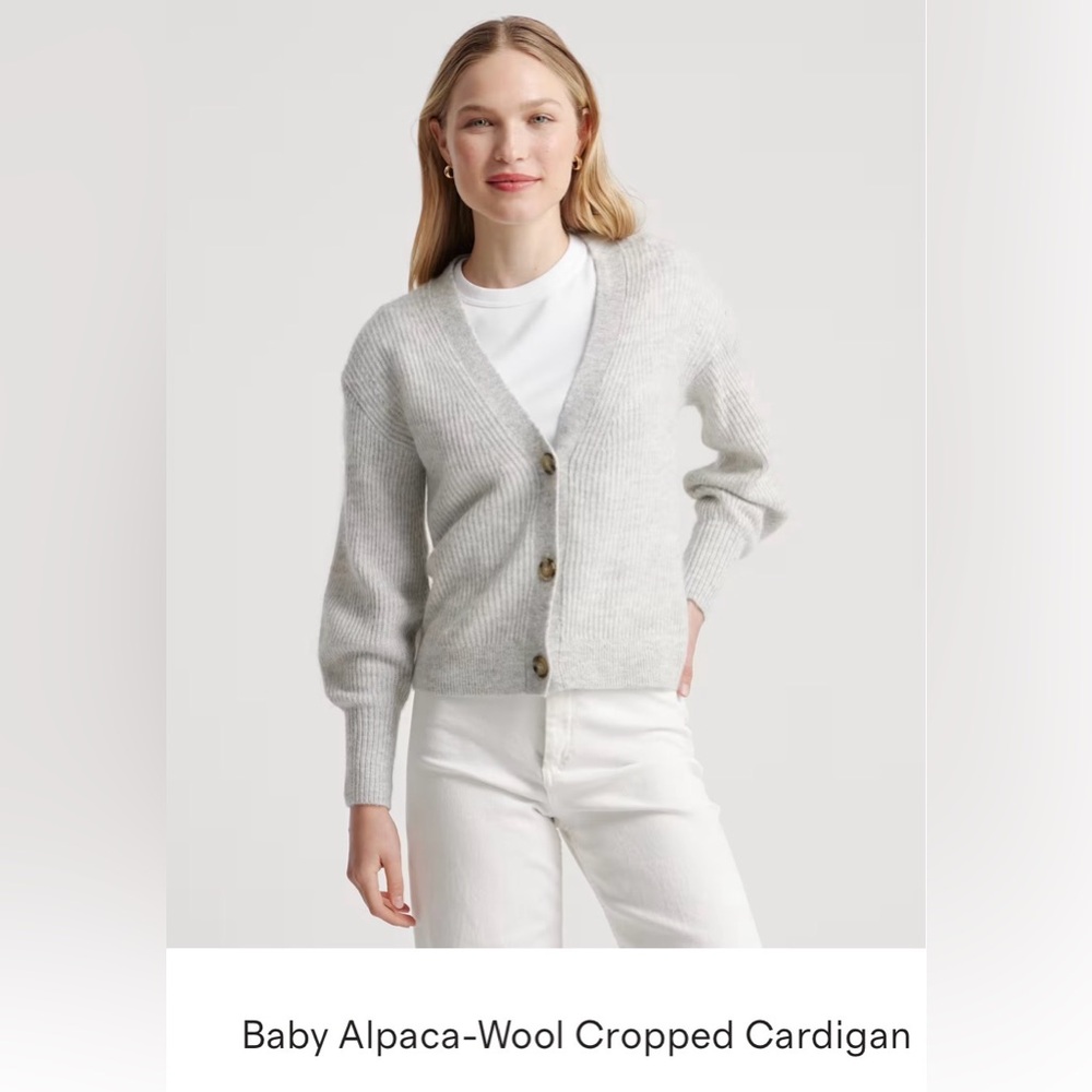 Quince size small grey cropped baby alpaca wool sweater